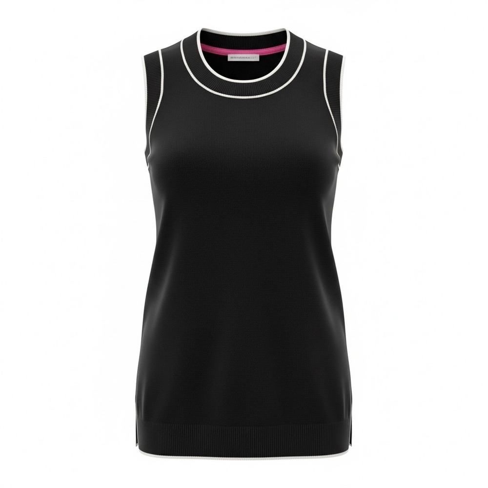 Isaac Mizrahi Live Womens Black Knit Sleeveless Sweater Tank White Tipping Small